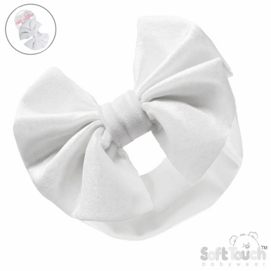 White Velour Headband W/Bow (PK12) HB114-W