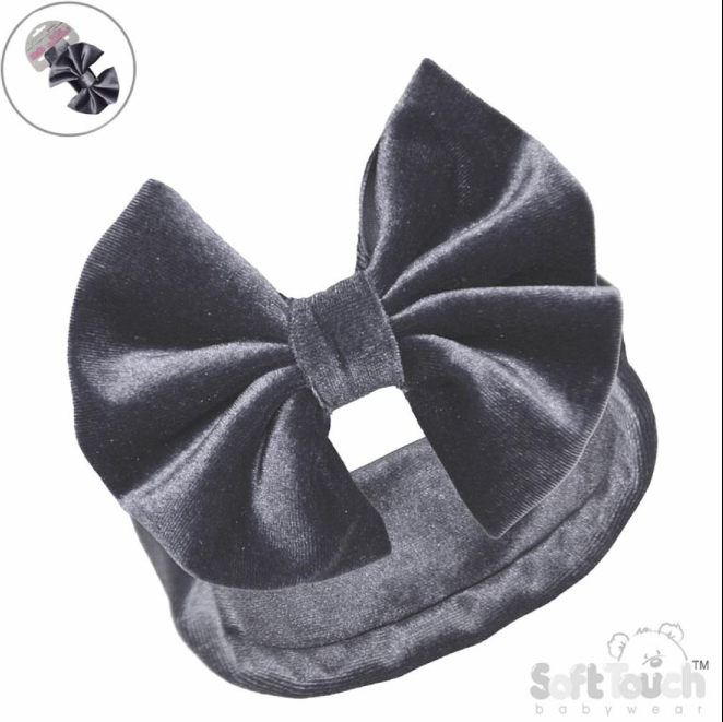 Grey Velour Headband W/Bow (PK12) HB114-G