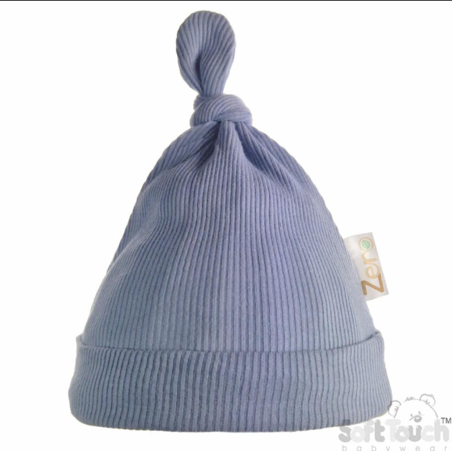 Dusty Blue Ribbed Hat (NB-6 Months) (PK6) H4500-DB knotty
