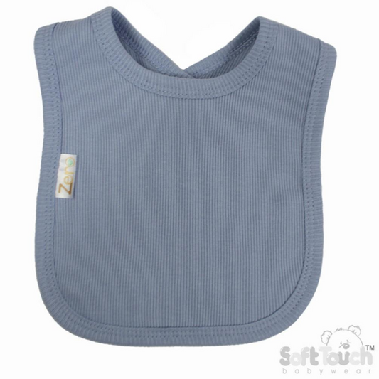 Dusky Blue Ribbed Velcro Bib (33x22cm) (PK12) P4500-DB