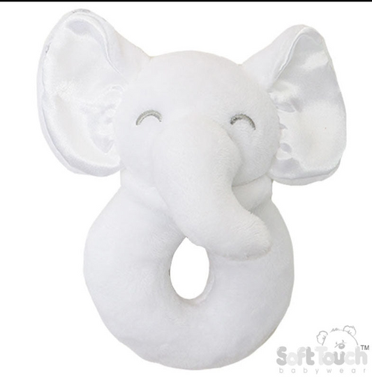 WHITE ELEPHANT RATTLE TOY (PK6) RT36-W