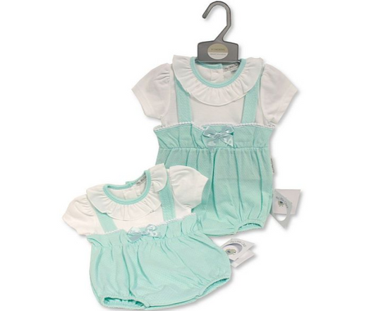 Baby Girls Faux 2 pcs Dungaree Set with Bow and Lace (NB-6m) (PK6) BIS-2120-6123