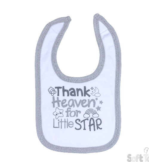 White Velcro Bibs with Grey Thank Heaven for Little Star Print- P4704-BP-G