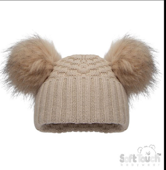 Deluxe Biscuit Checked/Striped Hat w/Pom Poms (2-5yrs) (PK6) H674-BI