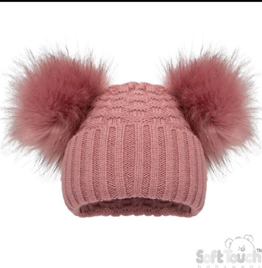 Deluxe Deco Rose Checked/Striped Hat w/Pom Poms (2-5yrs) (PK6) H674-DR