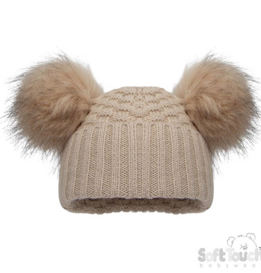 Deluxe Biscuit Checked/Striped Hat w/Pom Poms (12-24m) (PK6) H672-BI