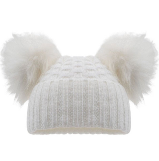 Deluxe Baby White Checked/Striped Hat w/Pom Poms (NB-12m) (PK6) H670-W