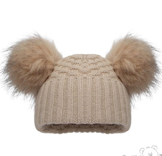 Deluxe Biscuit Checked/Striped Hat w/Pom Poms (NB-12m) (PK6) H670-BI