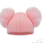 Deluxe Baby Pink Checked/Striped Hat w/Pom Poms (NB-12m) (PK6) H670-BP