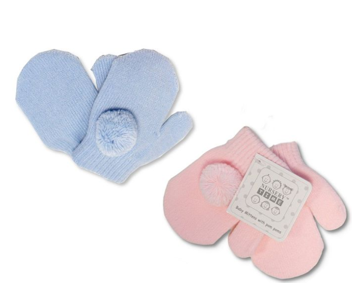 Knitted Baby Mittens with Pompoms (0-6Months) (PK6) BW-0503-0464