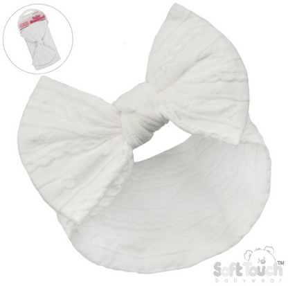 WHITE CABLE HEADBAND W/BOW : (PK12) HB112-W