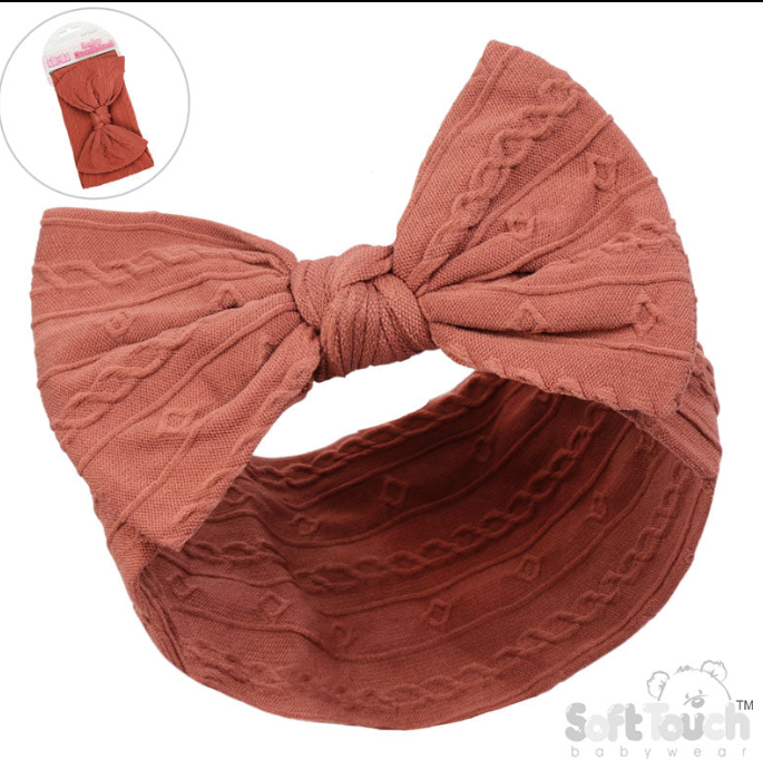 DUSTY PINK CABLE HEADBAND W/BOW : (PK12) HB112-DP