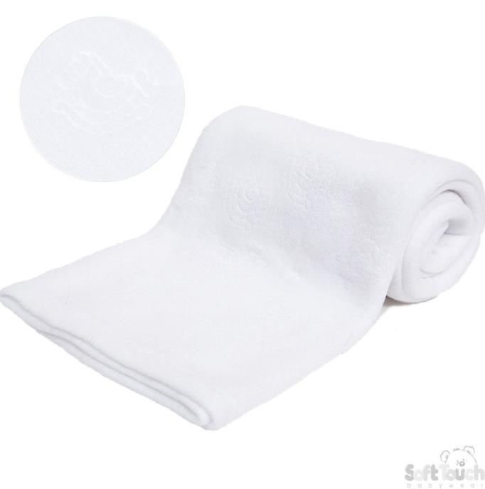 WHITE EMBOSSED FLEECE BABY WRAP (BP) (PK12) FBP06-W