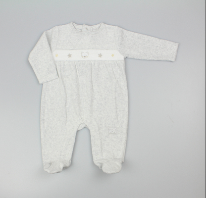 Baby Velour All in One - Grey Smocked (0-9M) (PK6) M15973