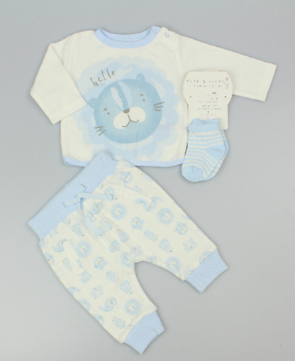 Baby Boys 2pc Set - Sky/Hello (0-9m) (PK6)  M15959