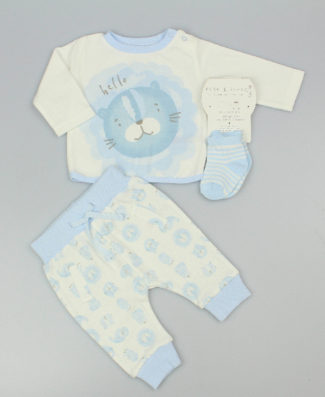 Baby Boys 2pc Set - Sky/Hello (0-9m) (PK6)  M15959