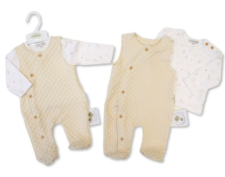 Baby Boys 2 pcs Jacquard Dungaree Set - Space  (NB-9m) (PK6)  BIS-2020-2649