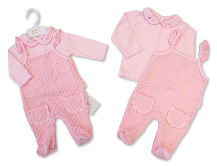 Baby Girls Jacquard 2 pcs Dungaree Set with Pockets (NB-9m) (PK6)  BIS-2020-2634