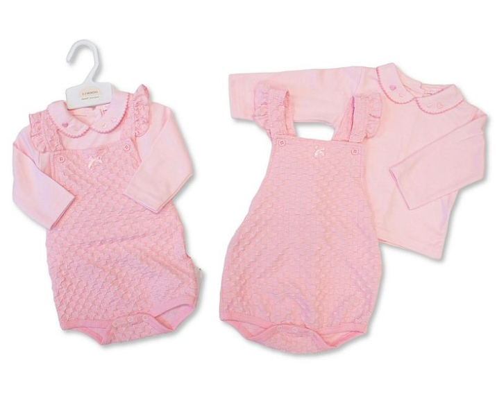 Baby Girls Jacquard 2 pcs Short Dungaree Set with Bow (NB-6m) (PK6)  BIS-2020-2633