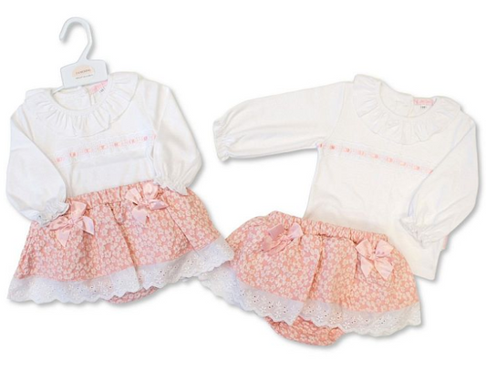 Baby Girls 2 pcs Dress Set with Lace and Bows - Flowers (NB-6m) (PK6)  BIS-2020-2628