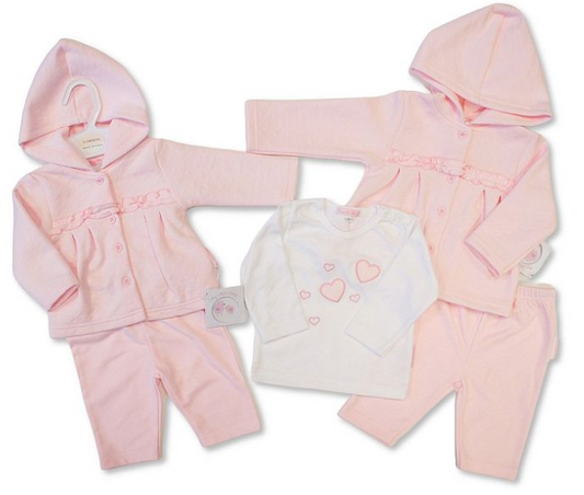 Baby Girls Heart Embossed 3 pcs Set with Hood (NB-9m) (PK6)  BIS-2020-2622