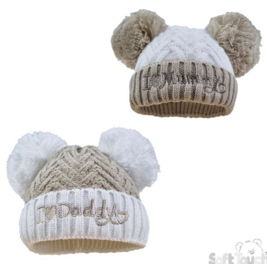 Coffee Infants Turnover Hat - I Love Mummy/Daddy (NB-12) (PK6) H682-COF