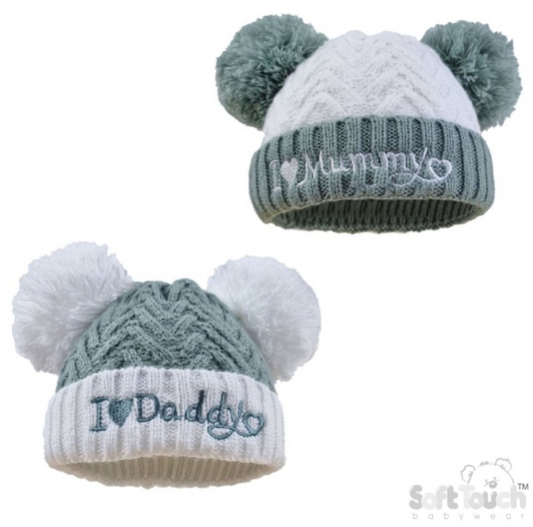 Sage Infants Turnover Hat - I Love Mummy/Daddy (NB-12) (PK6) H682-SG