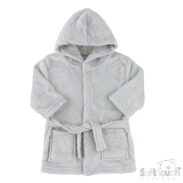 Embossed Hooded Robe - Grey/Animal (6-12m) (PK4) FBR305G