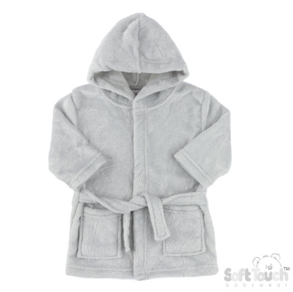 Embossed Hooded Robe - Grey/Animal (6-12m) (PK4) FBR305G