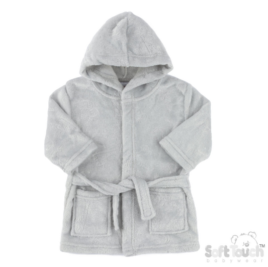 Embossed Hooded Robe - Grey/Animal (6-12m) (PK4) FBR305G