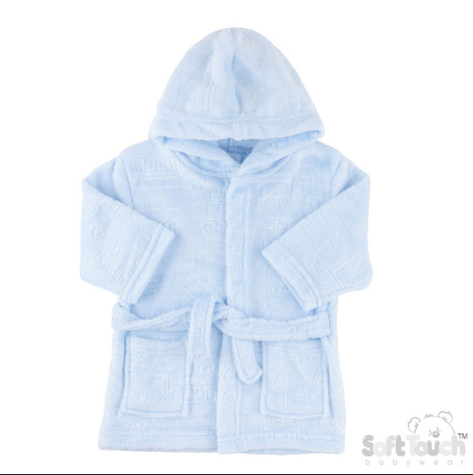 Embossed Hooded Robe - Blue/Vehicle (6-12m) (PK4) FBR305B