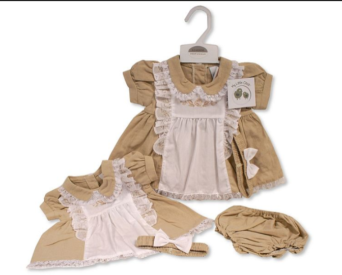Baby Linen Dress with Lace and Embroidery (NB-6m) (PK6) BIS-2120-6263