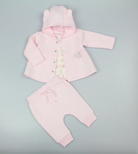 Quilted 3pc Jacket Set - Pink (0-9M) (PK6) M15952