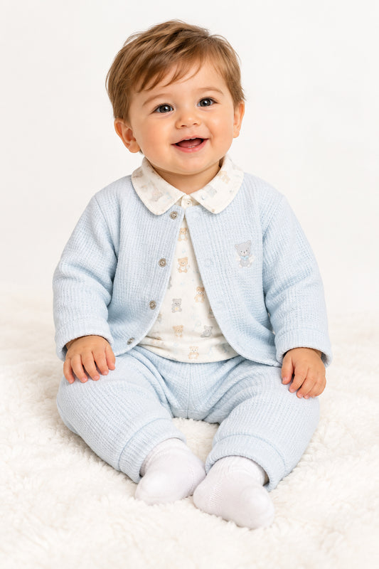 Baby Boys 3pc Waffle Jacket Set - Tiny Teddies (PK6) (0-9m) N14753