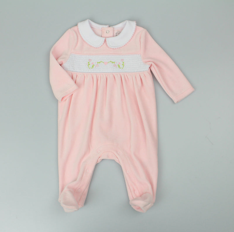 Velour All in One Sleepsuit - Pink Floral (0-6M) (PK6) H13503