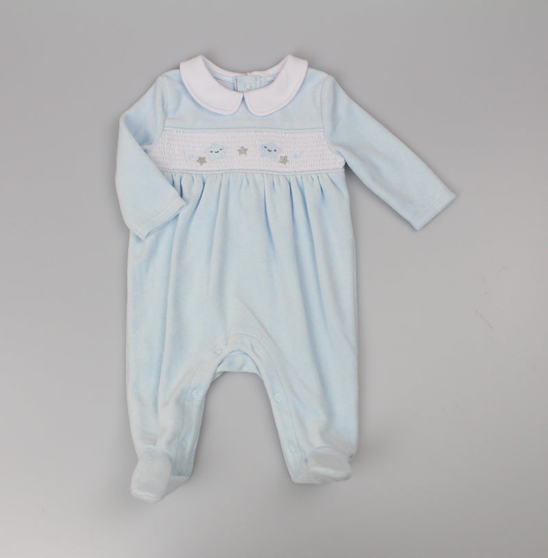 Velour All in One Sleepsuit - Blue Stars(0-6M) (PK6) H13506