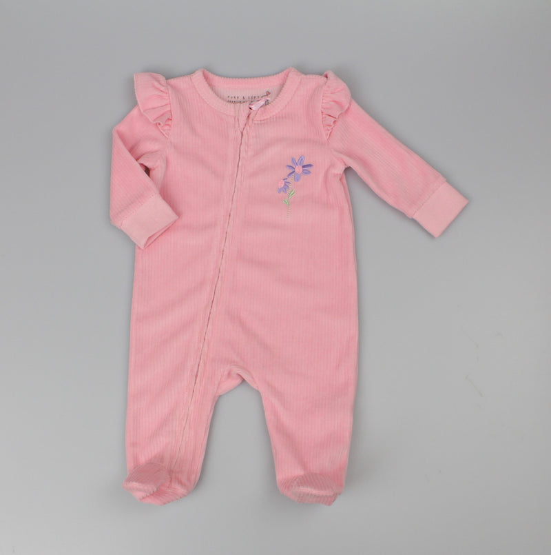 Velour All in One Sleepsuit - Pink Floral (0-6M) (PK6) H13513