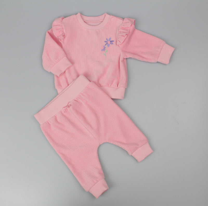 2pc Velour Jogging Suit Set - Pink/Flowers (0-9M) (PK6) H13514