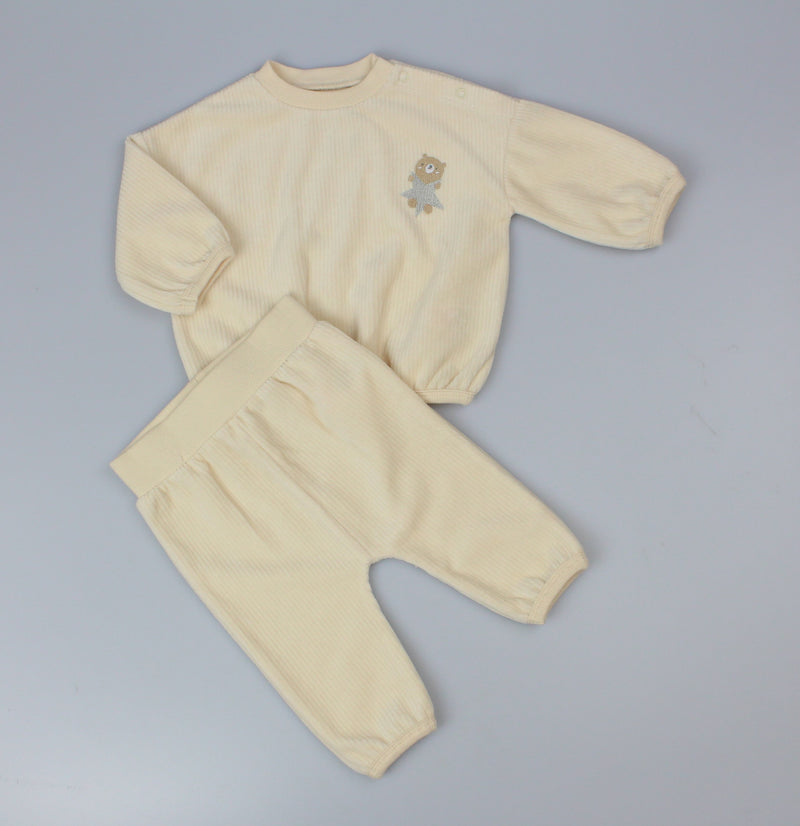 2pc Velour Jogging Suit Set - Ecru/Bear (0-9M) (PK6) H13518