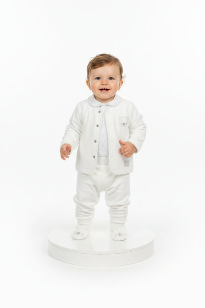 Baby Unisex Velour 3pc Embossed Set - Cream (0-9M) (PK6) M15980