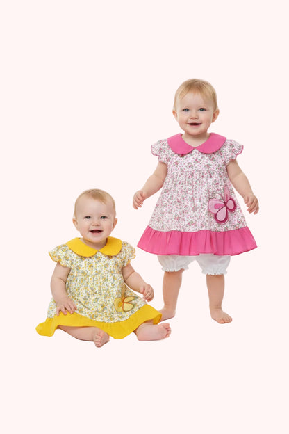 Baby Dress - Yellow/Pink Floral (0-9months) (PK6) DRS19