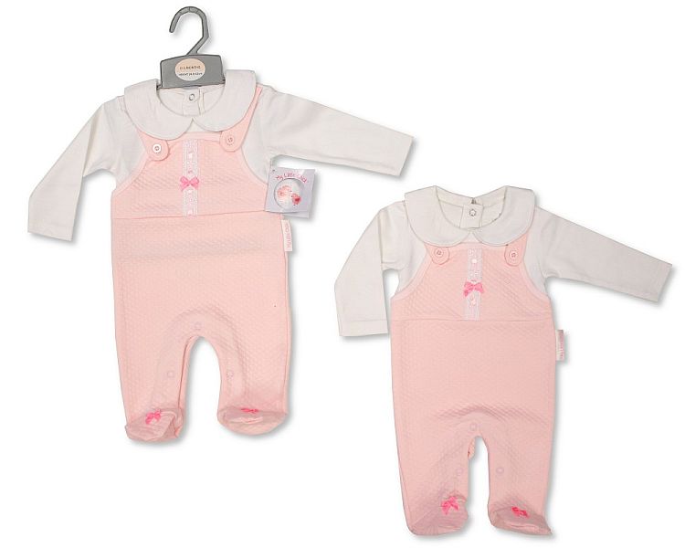 Baby Girls Dungaree All in One with Lace and Bows (NB-6M) (PK6) BIS-2020-2490P