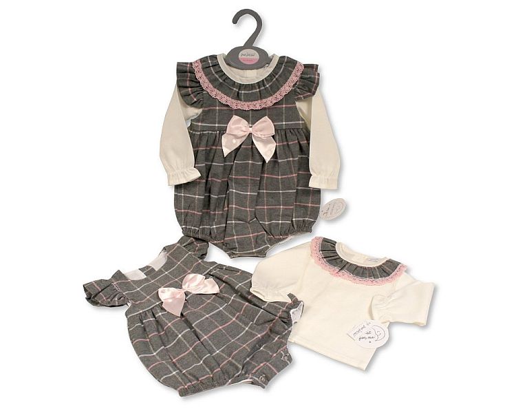 Baby Girls 2 pcs Short Romper Set with Bow and Lace - (0-12 Months) (PK6) Bis-2020-2532