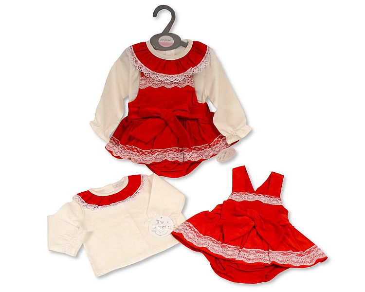 Baby Girls 2 pcs Dress Set with Bow and Lace - (12-24 Months) (PK6) Bis-2020-2534a