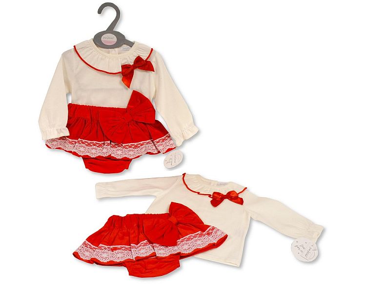 Baby Girls 2 pcs Skirt Set with Bows and Lace - (12-24 Months) (PK6) Bis-2020-2535a