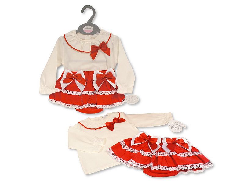 Baby Girls 2 pcs Skirt Set with Bows and Lace - (0-12 Months) (PK6) Bis-2020-2536