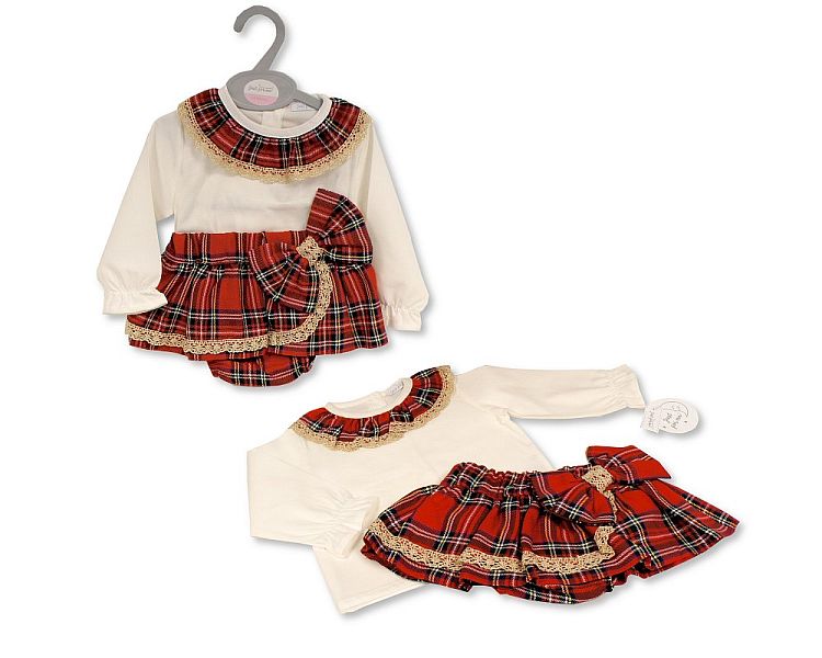 Baby Girls 2 pcs Tartan Skirt Set with Bow and Lace - (0-12 Months) (PK6) Bis-2020-2538