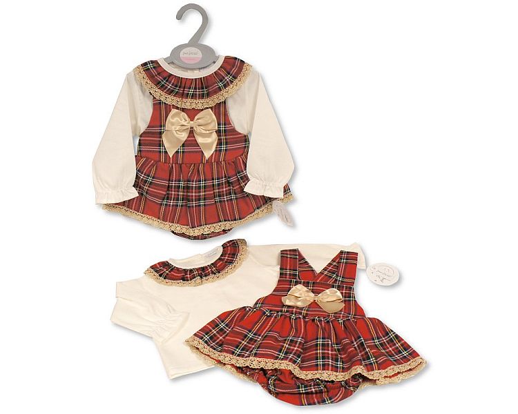 Baby Girls 2 pcs Tartan Dress Set with Bow and Lace - (12-24 Months) (PK6) Bis-2020-2539a
