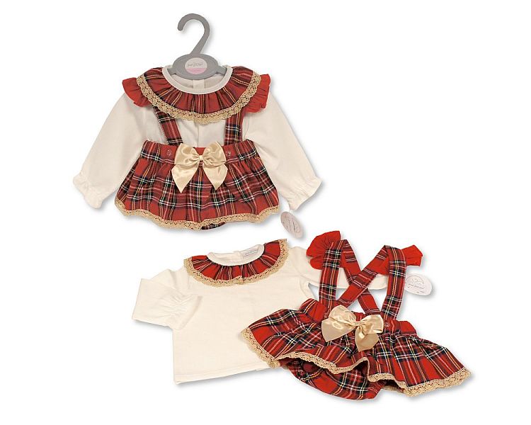 Baby Girls 2 pcs Tartan Dress Set with Bow and Lace - (0-12 Months) (PK6) Bis-2020-2540