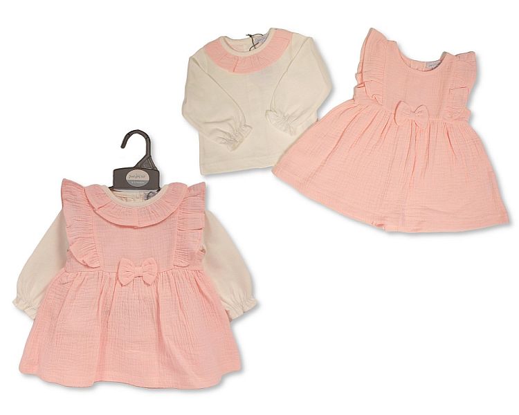 Baby Girls 2 pcs Dress Set with Bow - Pink (0-12 Months) (PK6) Bis-2020-2596